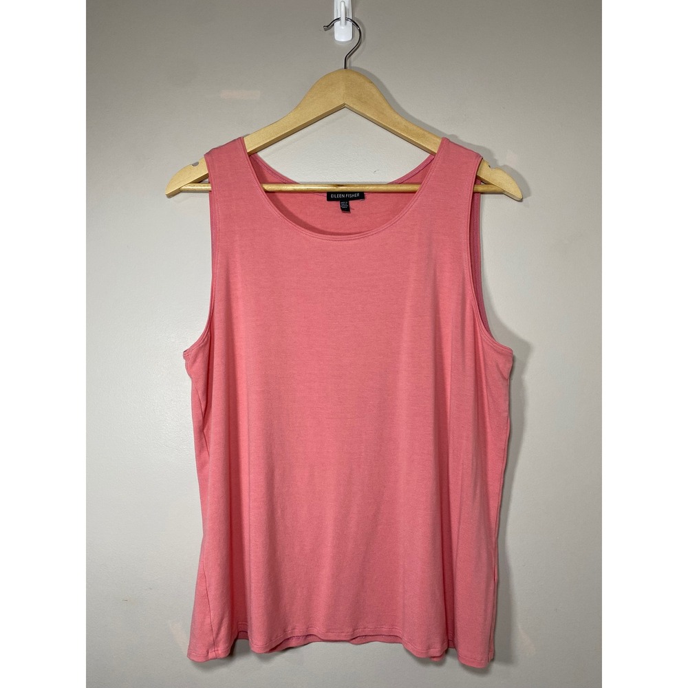 EILEEN FISHER Coral Pink Tank Top Sleeveless Tunic Top Women XL‎ Made in USA